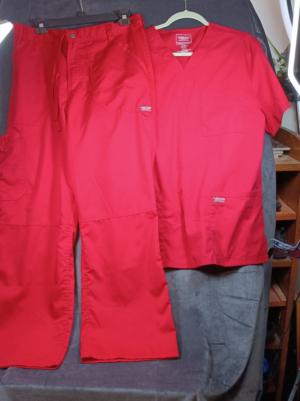 Cherokee Workwear Red Medical Scrub Top And Pant Set